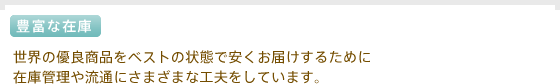 世界の優良商品をベストの状態で安くお届けするために在庫管理や流通にさまざまな工夫をしています。